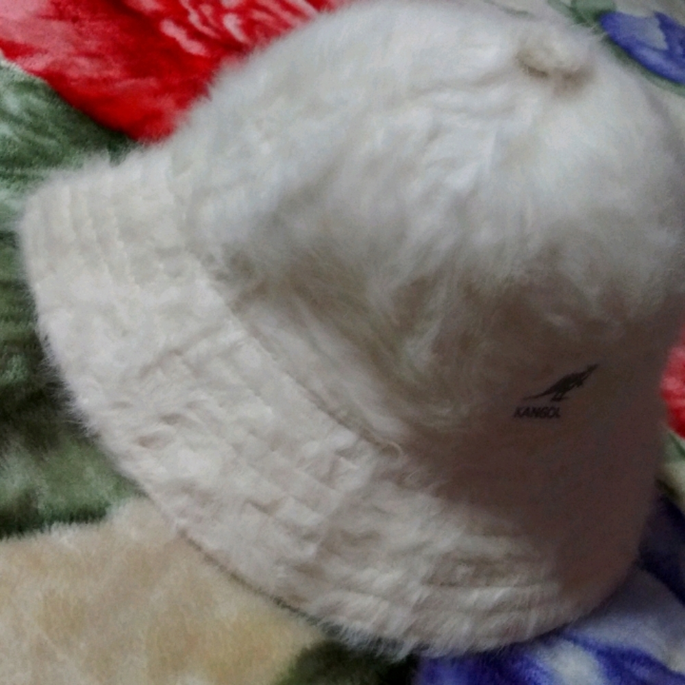 Fuzzy white bucket hat